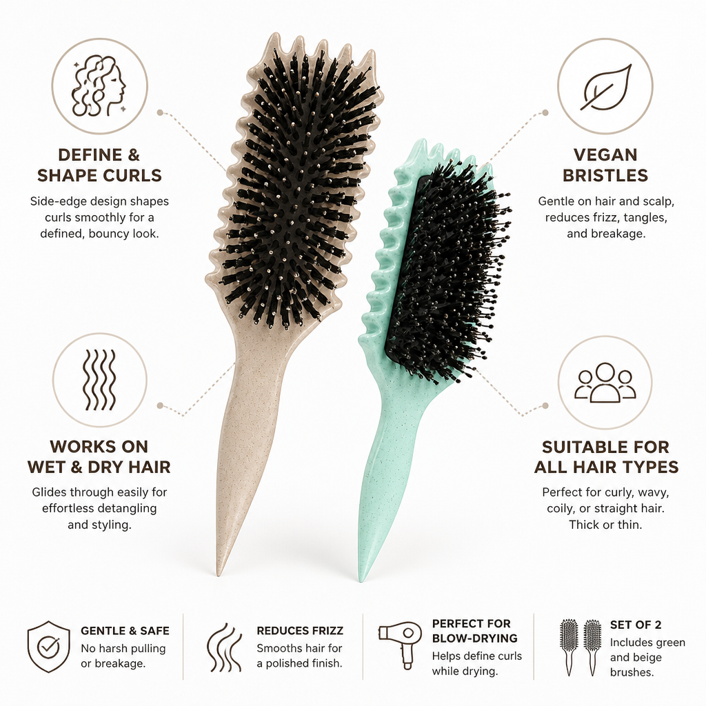 Curl Brush Side-Edge Design & Vegan Bristles Set of 2