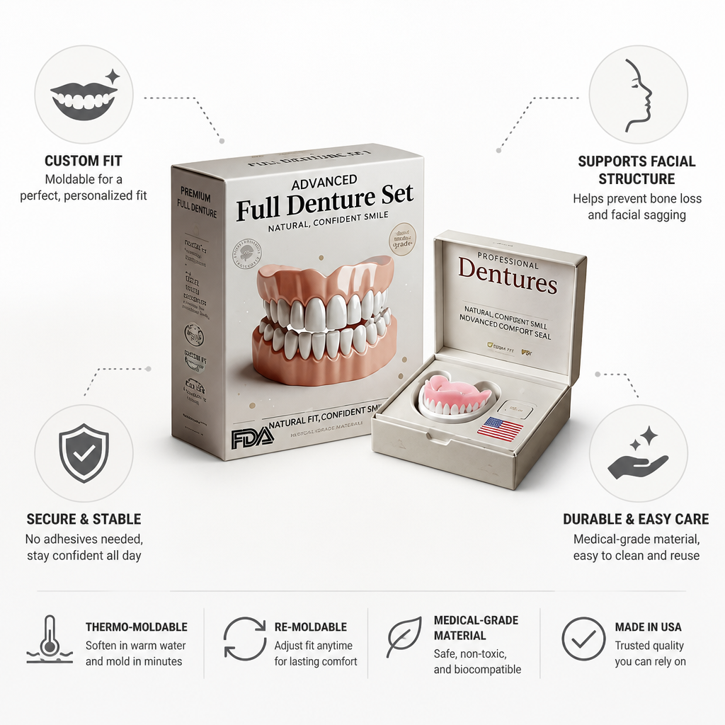 Denture Set Medical-Grade Thermo-Moldable Custom Fit Top & Bottom