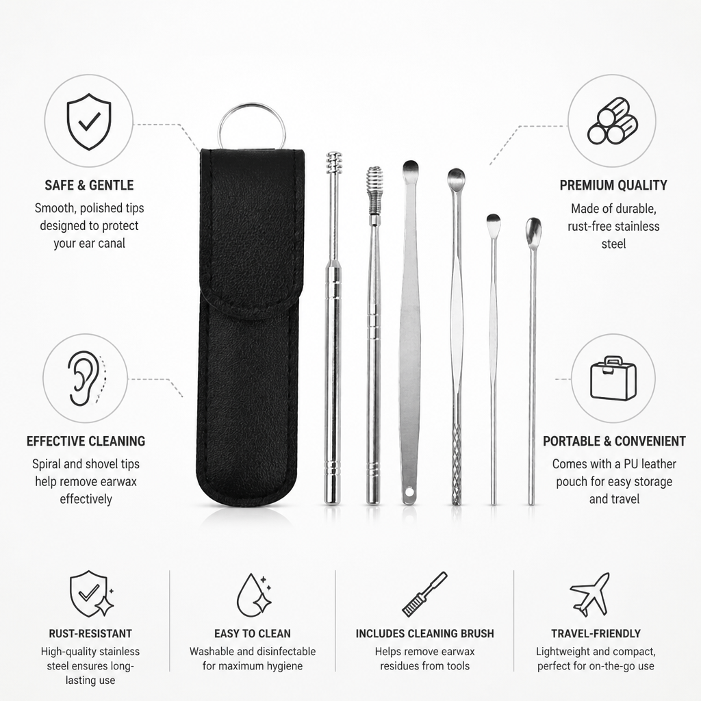 Earwax Removal Kit Stainless Steel Spiral & Shovel Tips