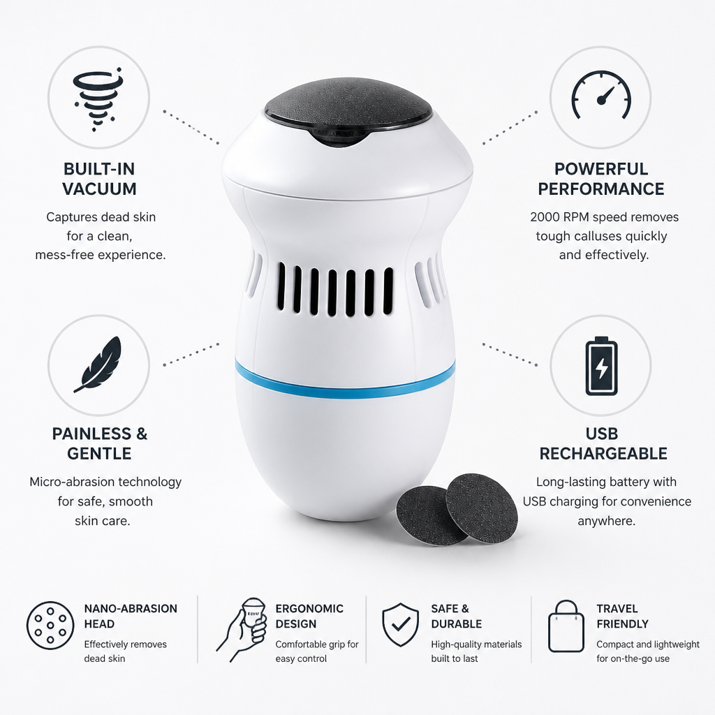 Electric Callus Remover Micro-Abrasion Built-In Vacuum USB Rechargeable
