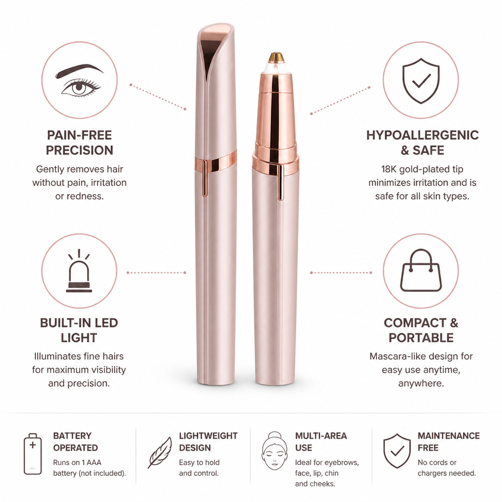 Electric Eyebrow Trimmer Precision LED 18K Gold-Plated Tip