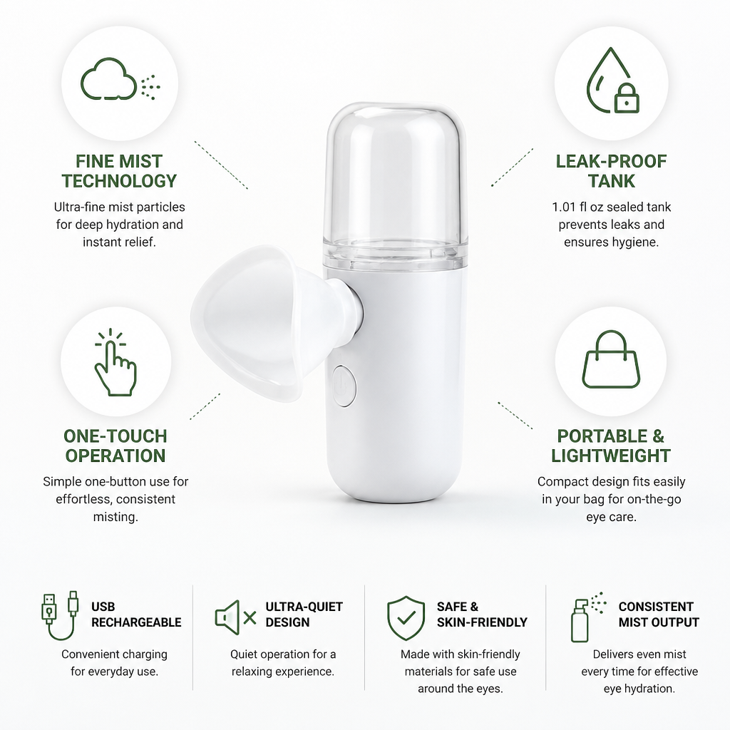 Eye Mist Sprayer Ultrafine Mist Leak-Proof Tank USB Rechargeable