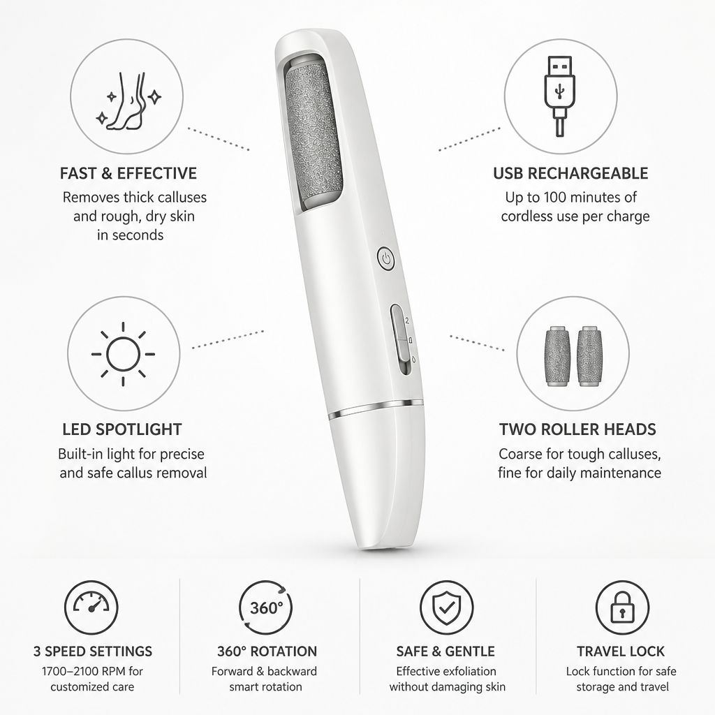 Foot Callus Remover USB Rechargeable Multi-Speed LED Spotlight