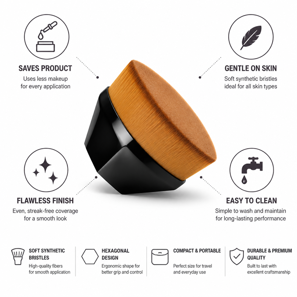 Foundation Brush Hexagonal Soft Synthetic Bristles