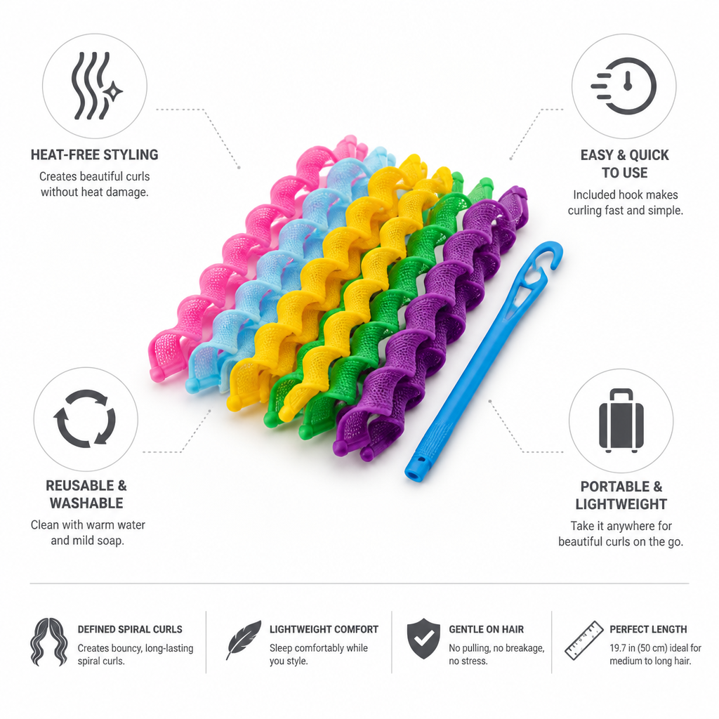 Hair Curlers Heat-Free Spiral Hook Included