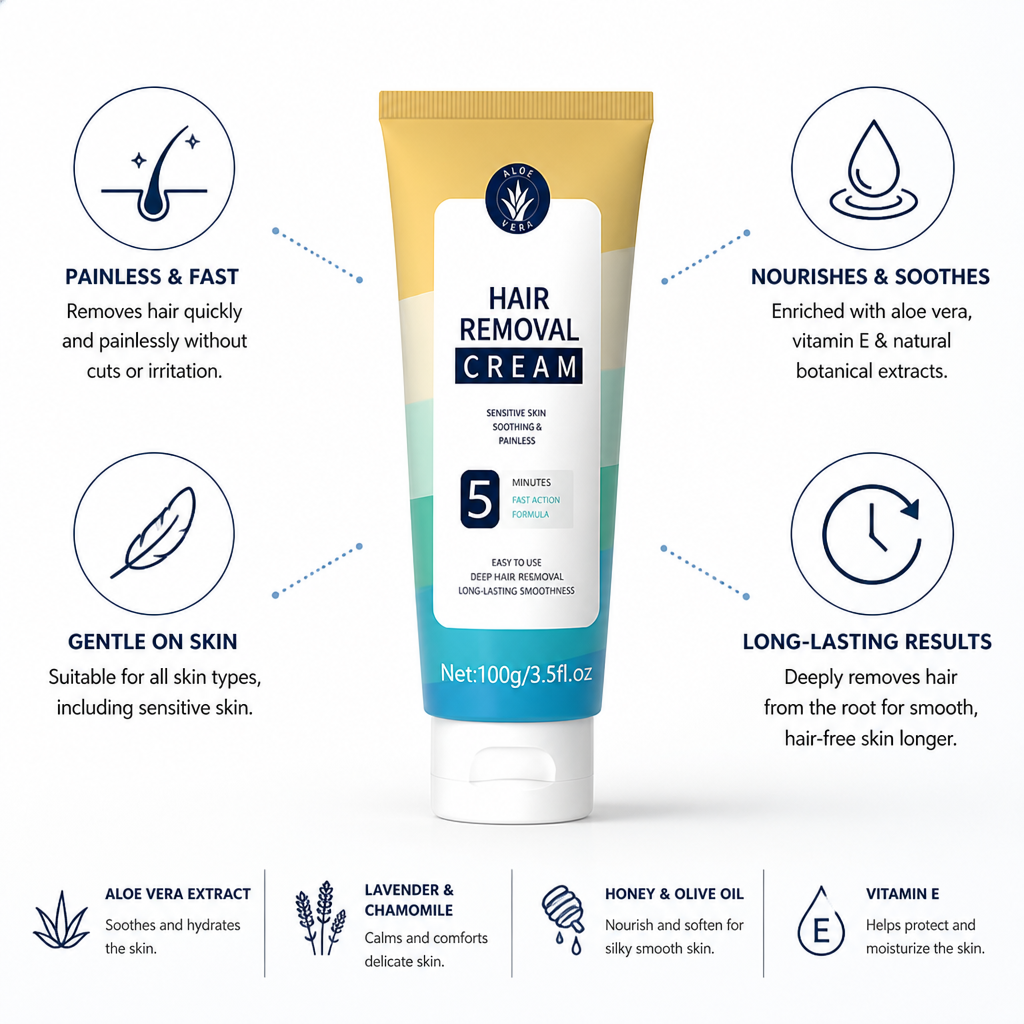 Hair Removal Cream Painless Fast Aloe Vera