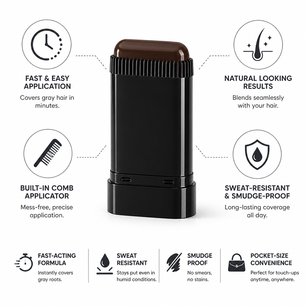 Hair Touch-Up Stick Twist-Up Comb Sweat-Resistant & Smudge-Proof