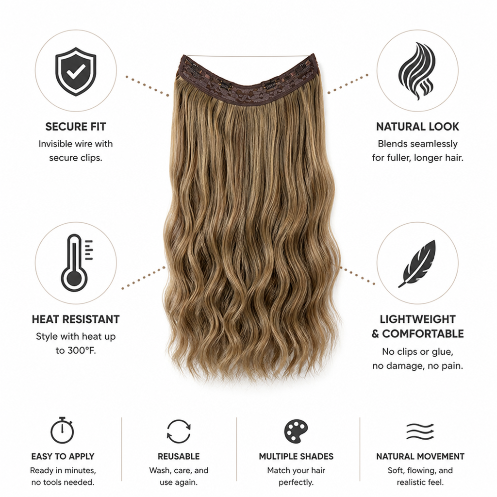 Halo Hair Extensions Invisible Wire Natural Look Heat Resistant