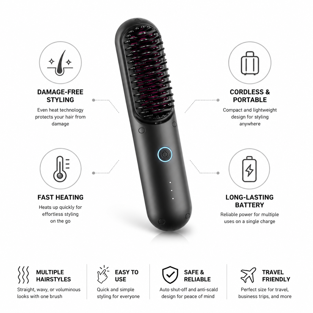 Heated Hair Brush Cordless Ceramic Travel Size