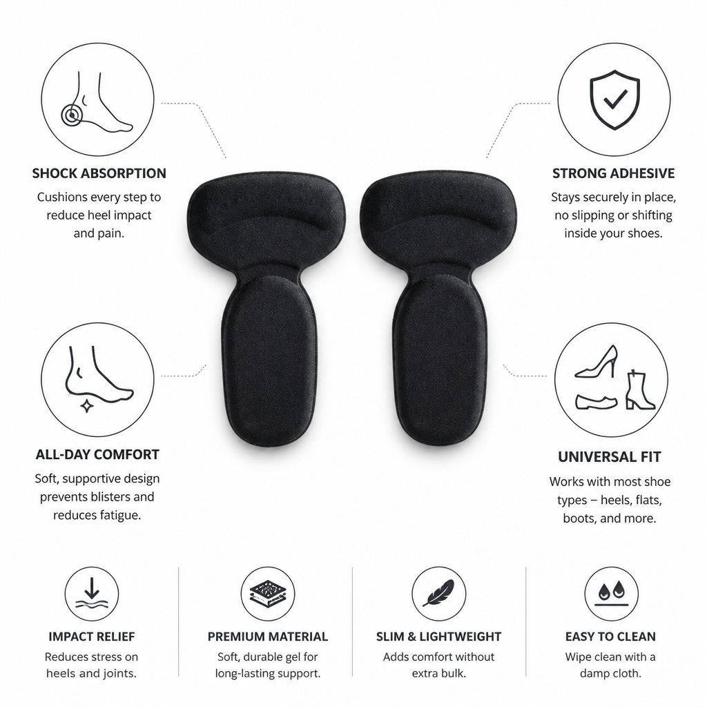Heel Cushions Shock-Absorbing Gel Strong Adhesive & Universal Fit