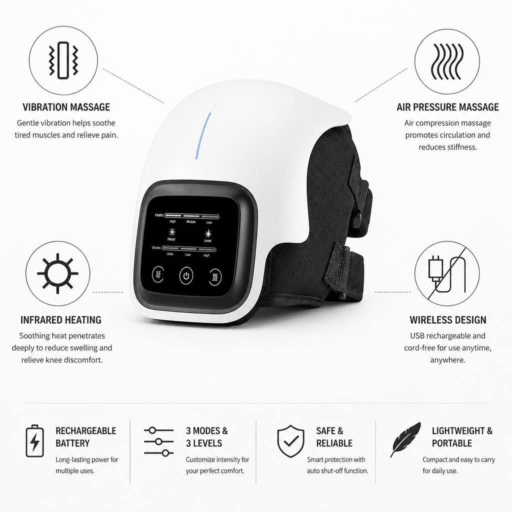 Knee Massager Heated Therapy Gentle Massage USB Rechargeable