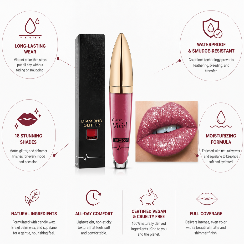 Lip Gloss Set 18-Color Matte & Shimmer Waterproof