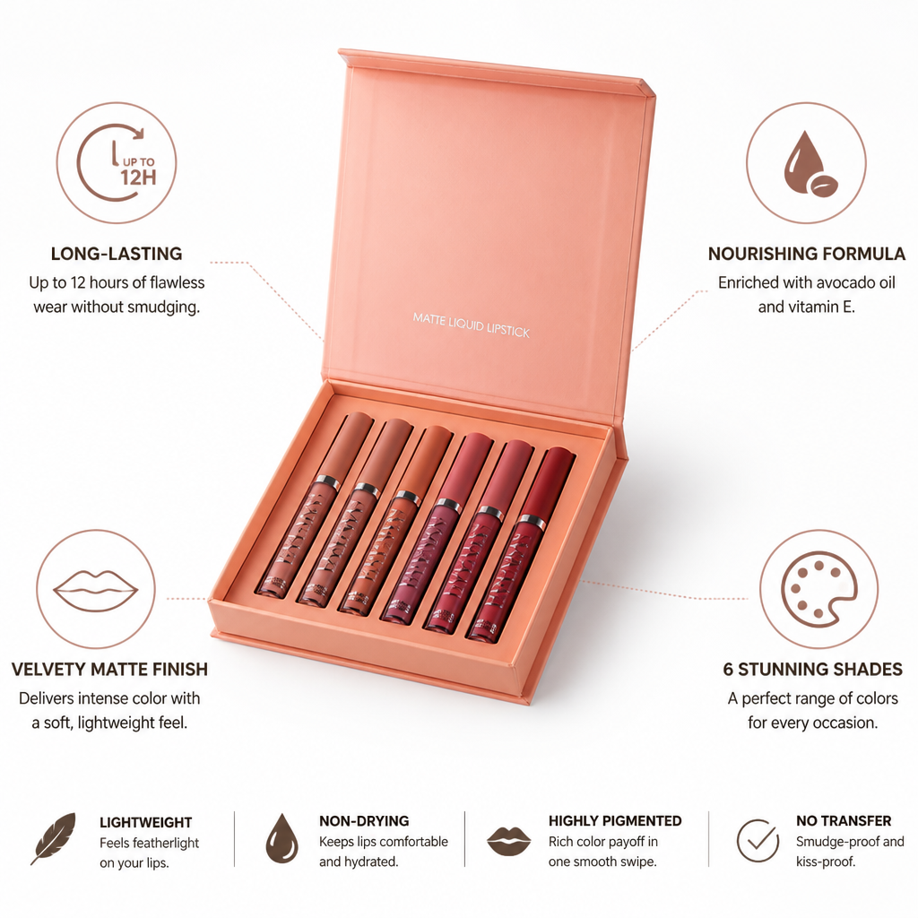Liquid Lipstick Set Ultra-Matte Long-Lasting Six Shades