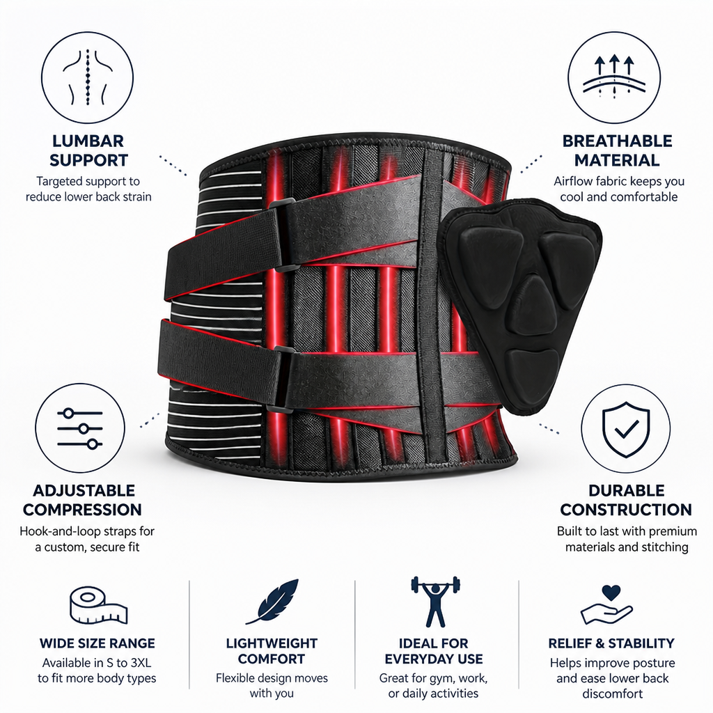 Lumbar Support Belt Breathable Adjustable Hook-And-Loop