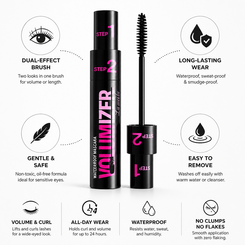 Mascara Dual-Effect Brush Curling & Volumizing Waterproof Smudge-Proof