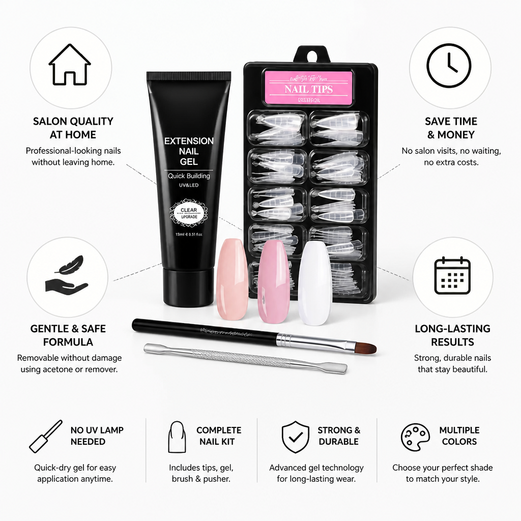 Nail Extension Kit No-UV Quick-Dry Brush & 20 Tips