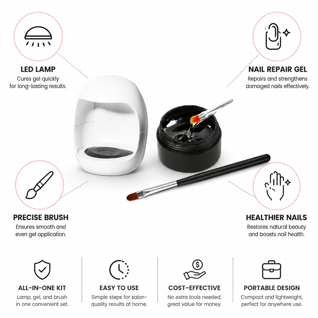 Nail Repair Gel Kit 3-in-1 LED Lamp & Brush