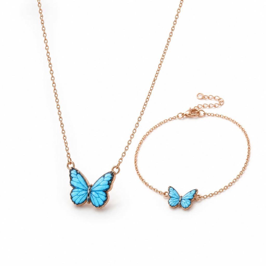 Necklace & Bracelet Butterfly Charm Glow-In-The-Dark