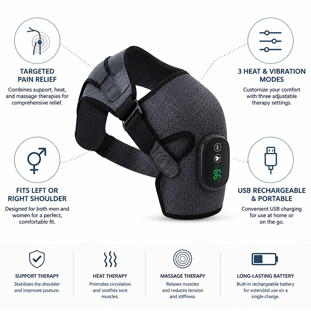Shoulder Brace 3-Mode Heat & Massage USB Rechargeable