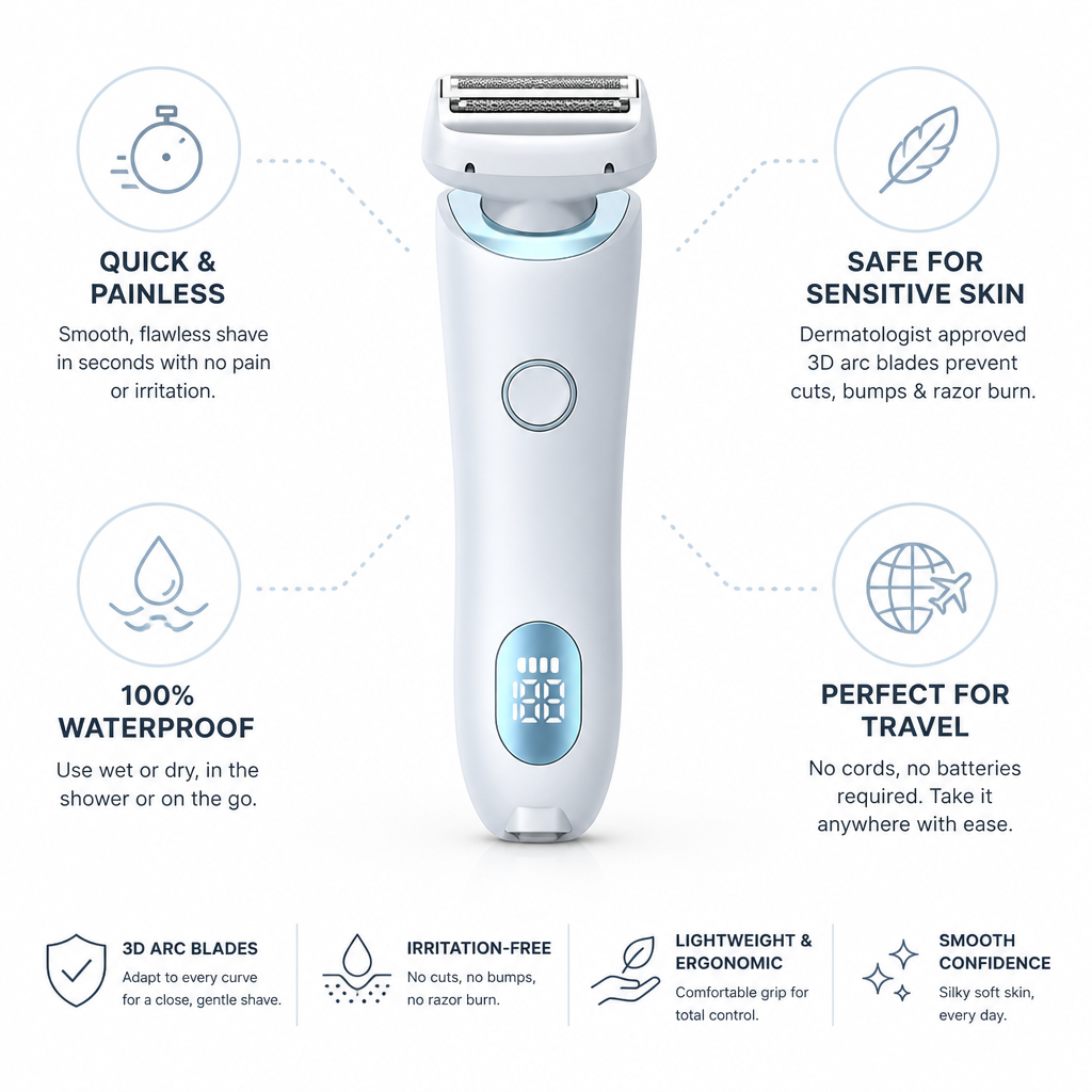 Women's Electric Shaver 3D Arc Blades Waterproof Irritation-Free