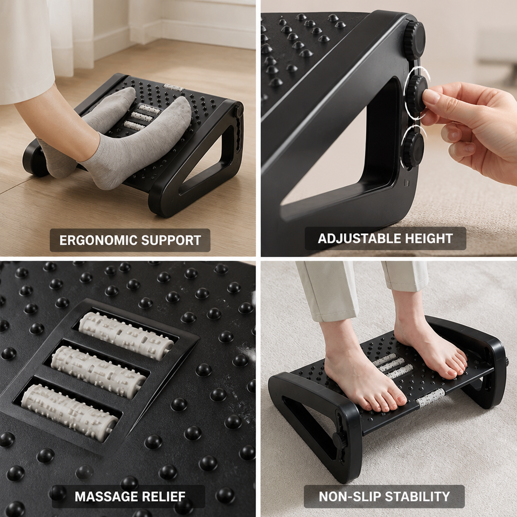 Adjustable Height Dual-Surface Non-Slip Foot Rest (6 Positions)