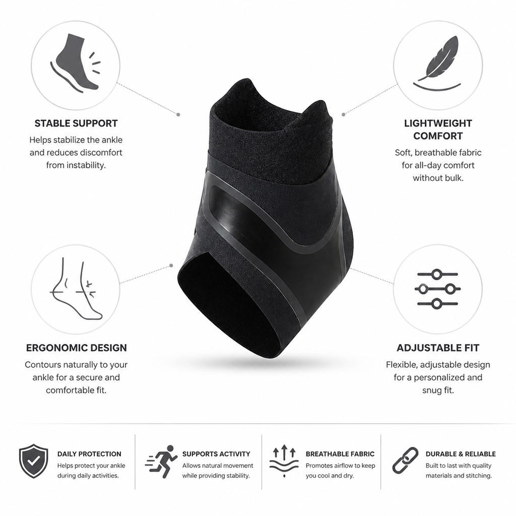 Ankle Support Sleeve Ergonomic Stability Adjustable Fit