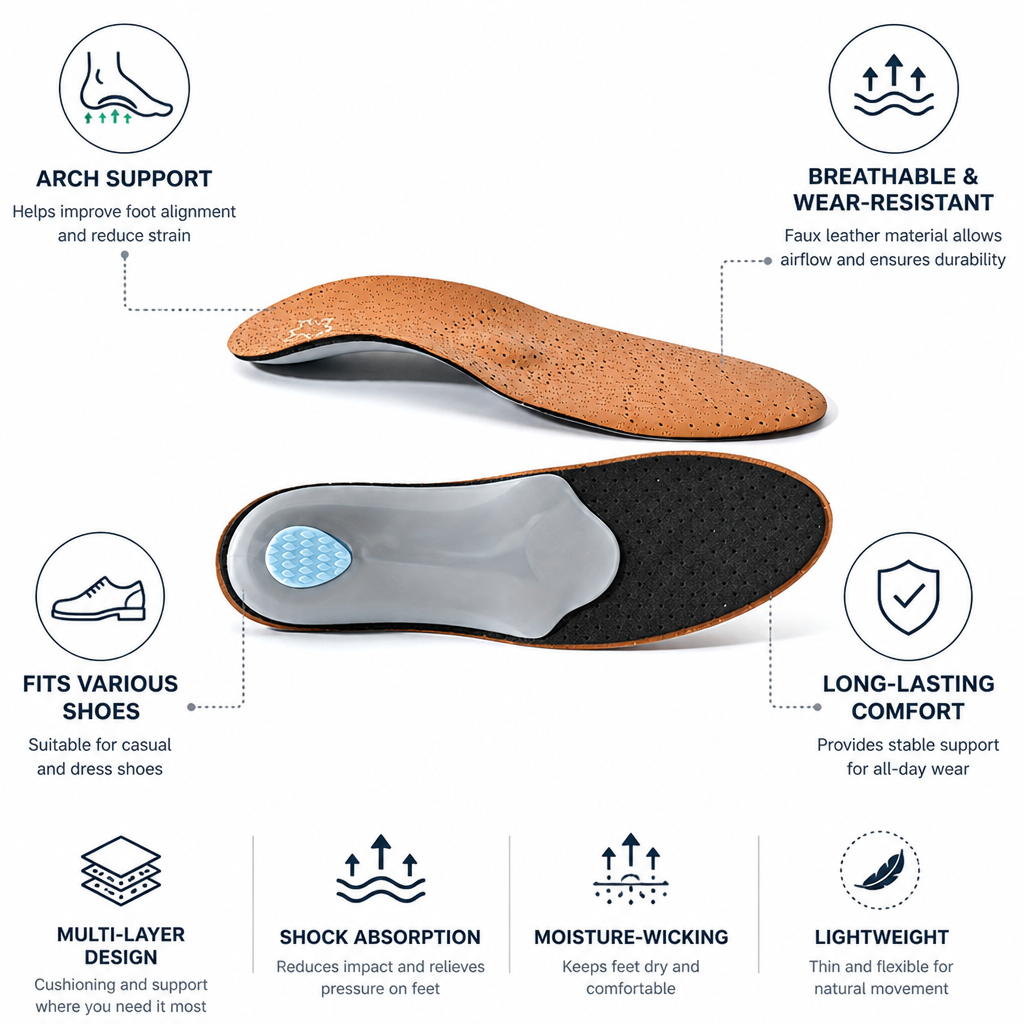 Arch Support Insoles Breathable Wear-Resistant Faux Leather