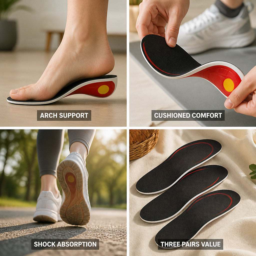 Arch Support Insoles Cushioned & Shock-Absorbing 3 Pairs