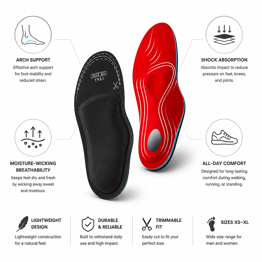 Arch Support Insoles Shock-Absorbing & Moisture-Wicking