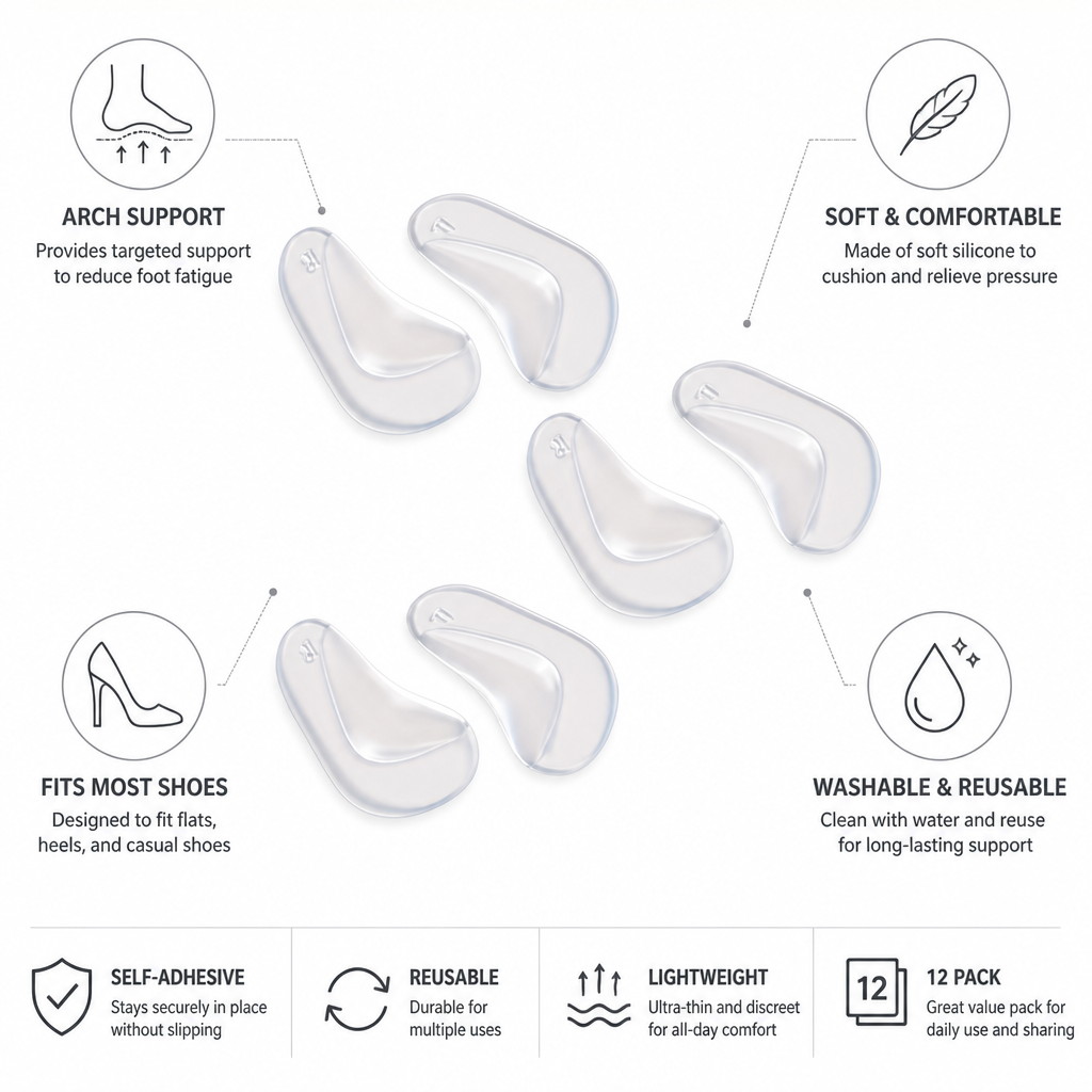 Arch Support Insoles Silicone Self-Adhesive 12 Pack