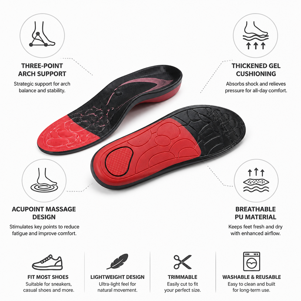 Arch Support Insoles Three-Point Acupoint Massage & Gel Cushion