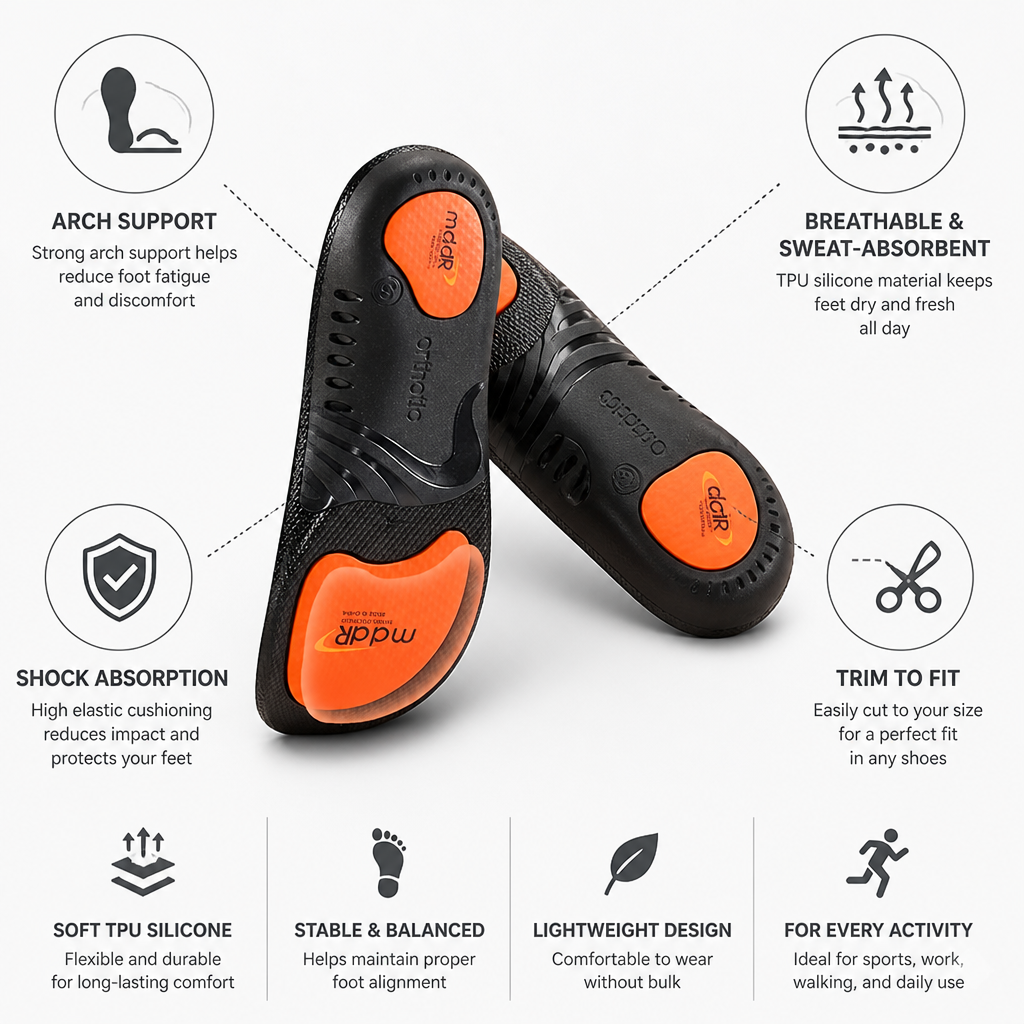Arch Support Insoles Trimmable TPU Silicone Sweat-Absorbent & Breathable