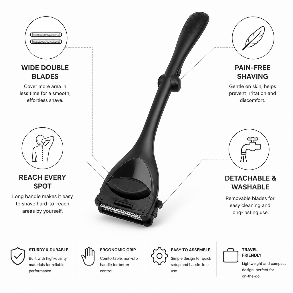 Back & Body Shaver Long Handle Removable Double Blades