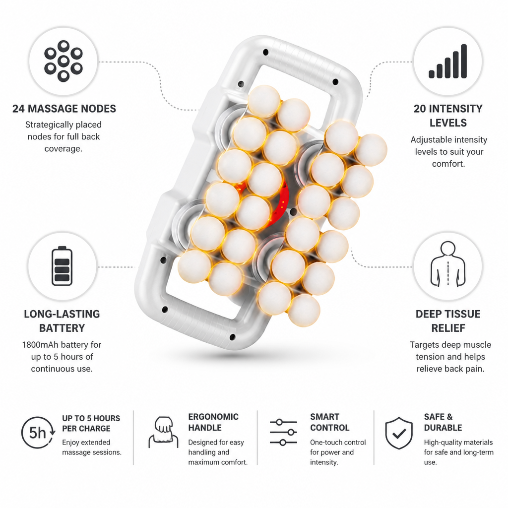 Back Massager Deep Tissue 24 Nodes & 20 Intensity Levels