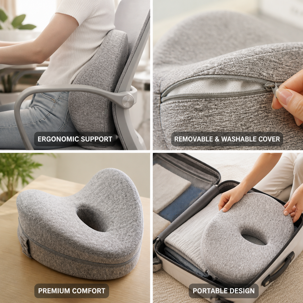 Back & Neck Support Pillow Ergonomic Removable Cover