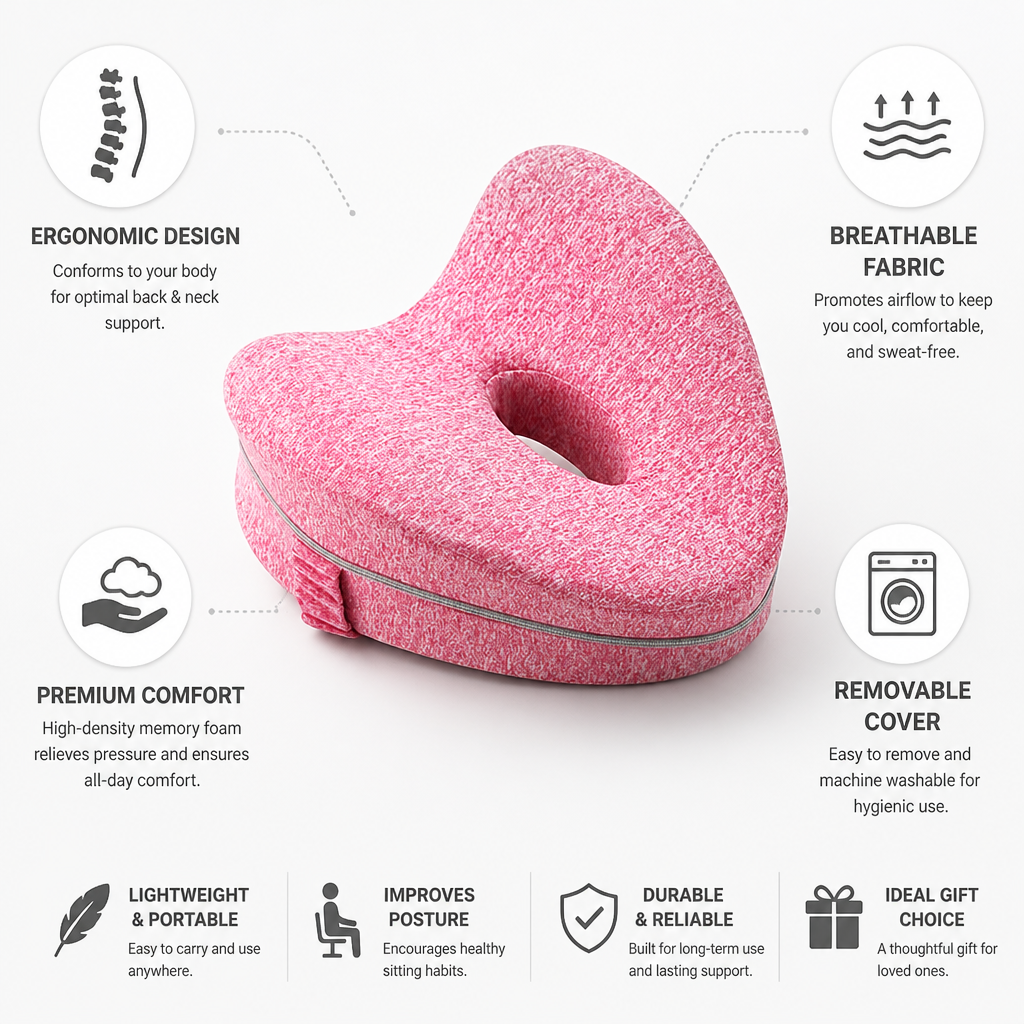 Back & Neck Support Pillow Ergonomic Removable Cover