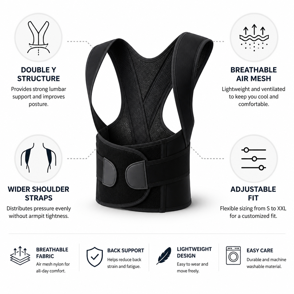 Back Support Belt Breathable Air Mesh Double Y Support