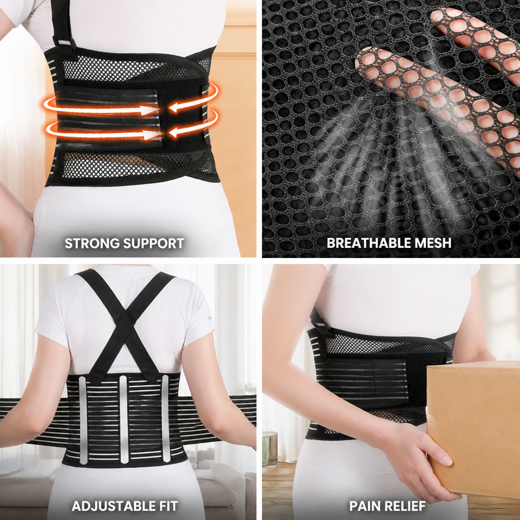 Back Support Belt Breathable Mesh & Steel Rods