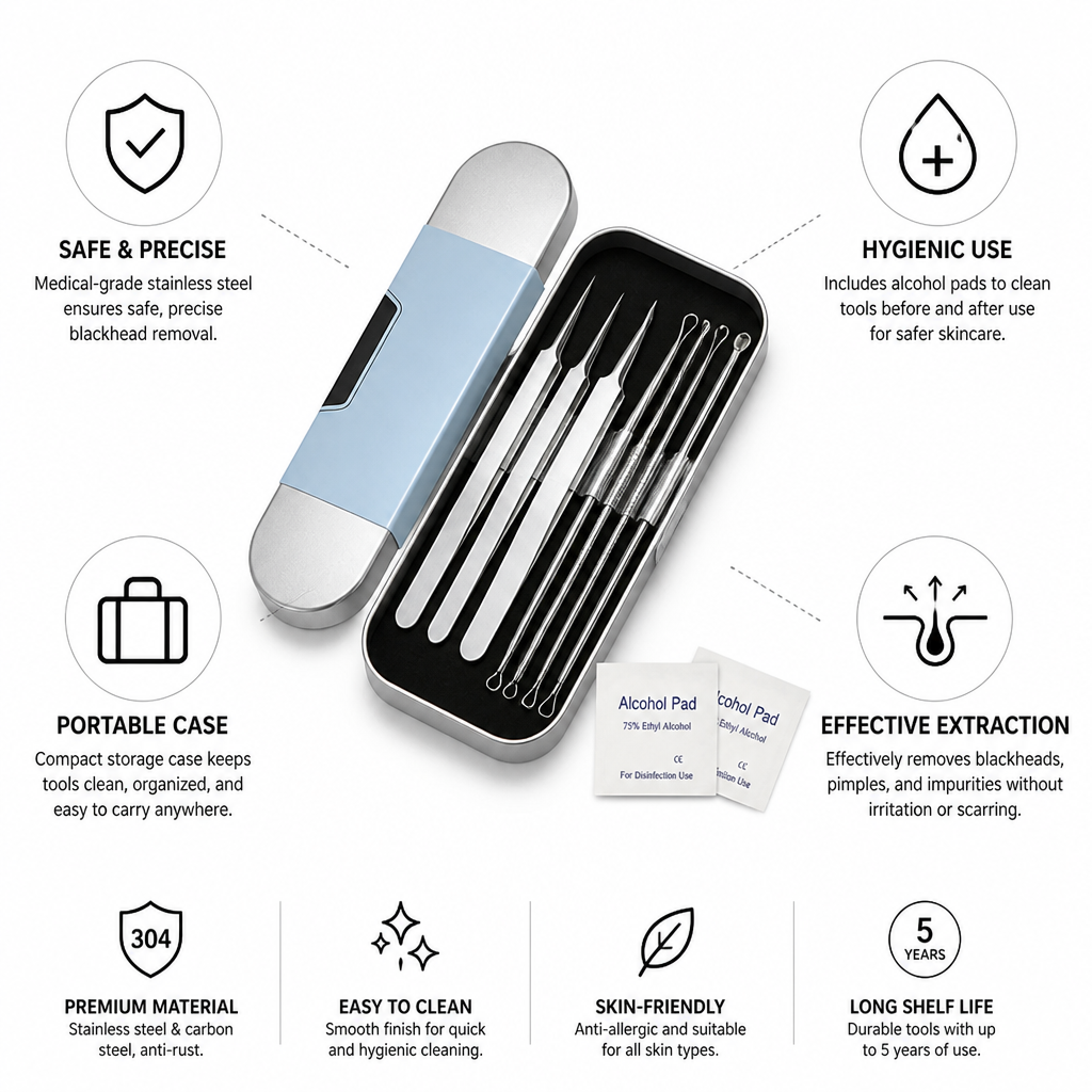 Blackhead Removal Kit Medical Grade Stainless Steel Portable Case