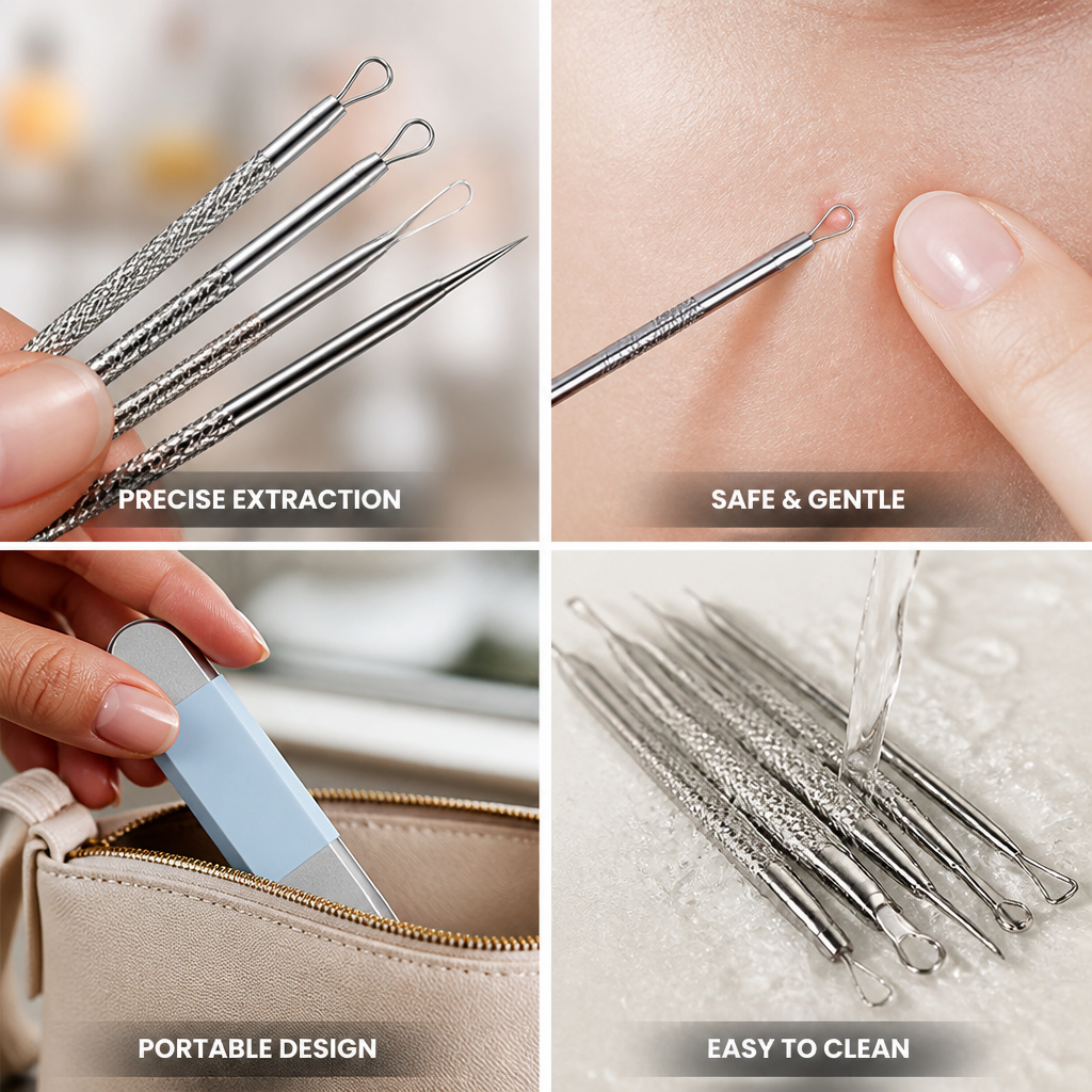 Blackhead Removal Tool 3-in-1 Stainless Steel Ergonomic Grip