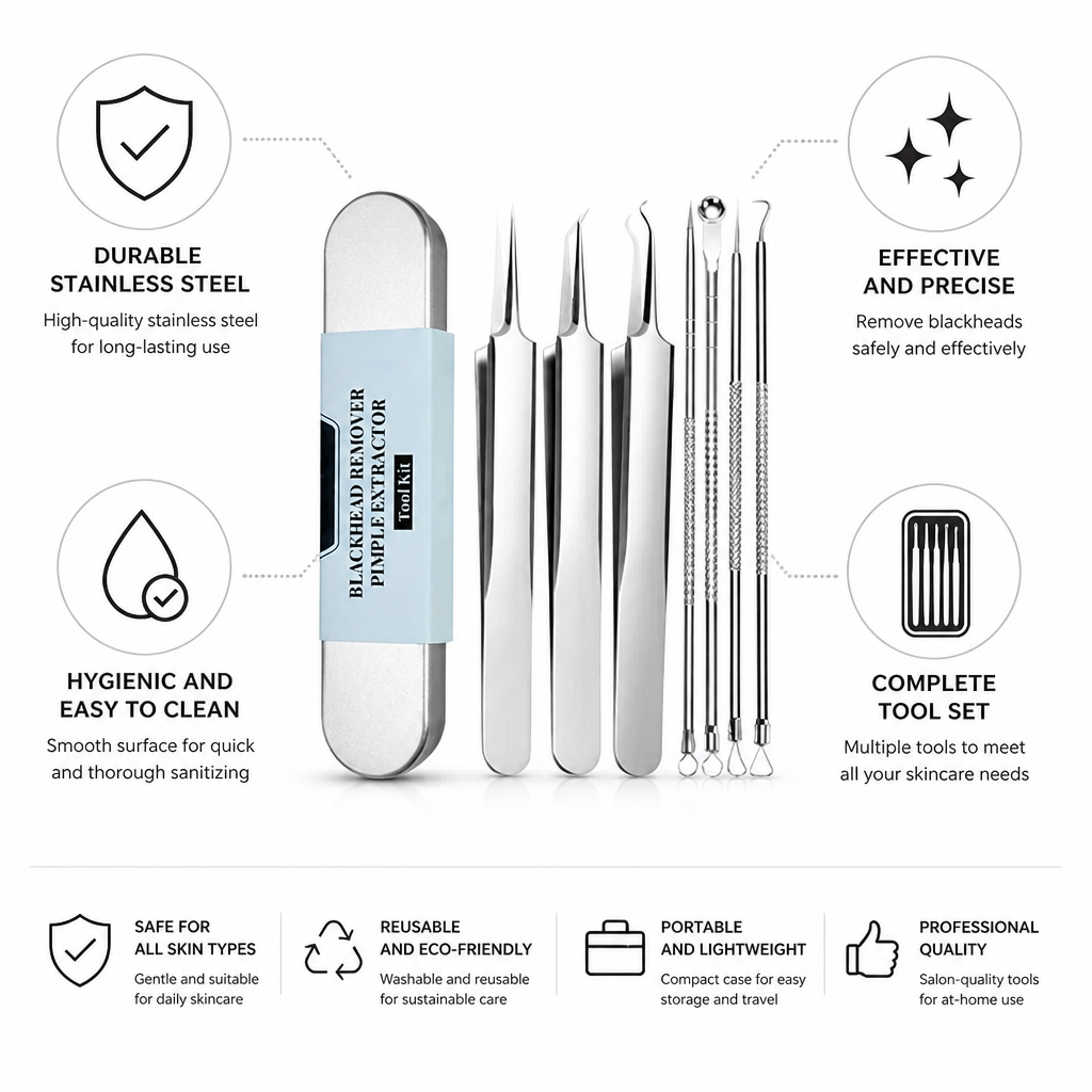 Blackhead Removal Tool Set Stainless Steel Hygienic Reusable