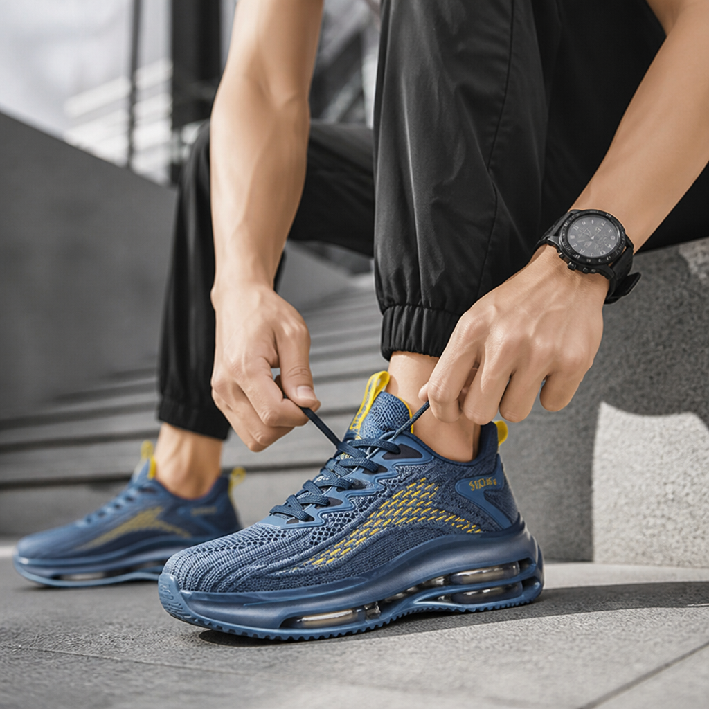 Breathable Cotton-Blend Air-Cushioned Men's Sneakers