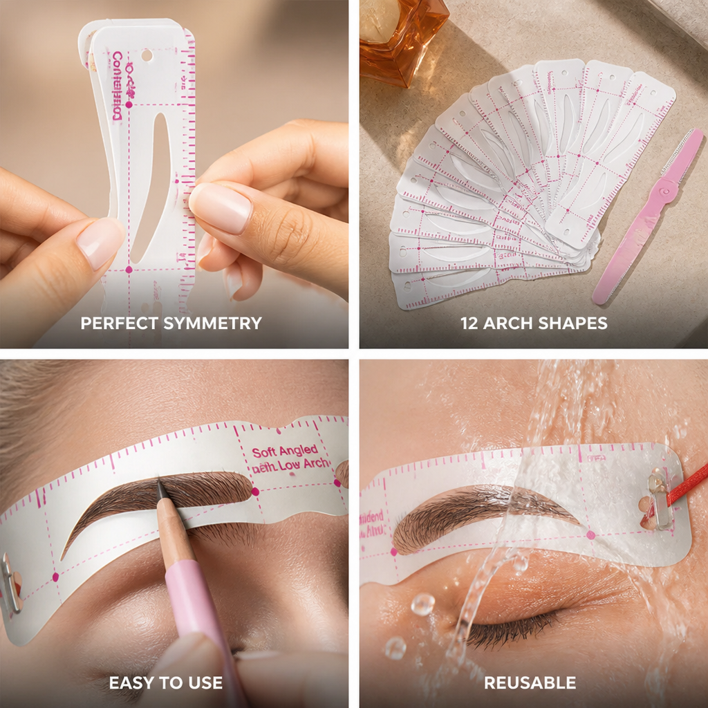 Brow Stencil Kit 12-Piece Reusable Perfect-Ratio