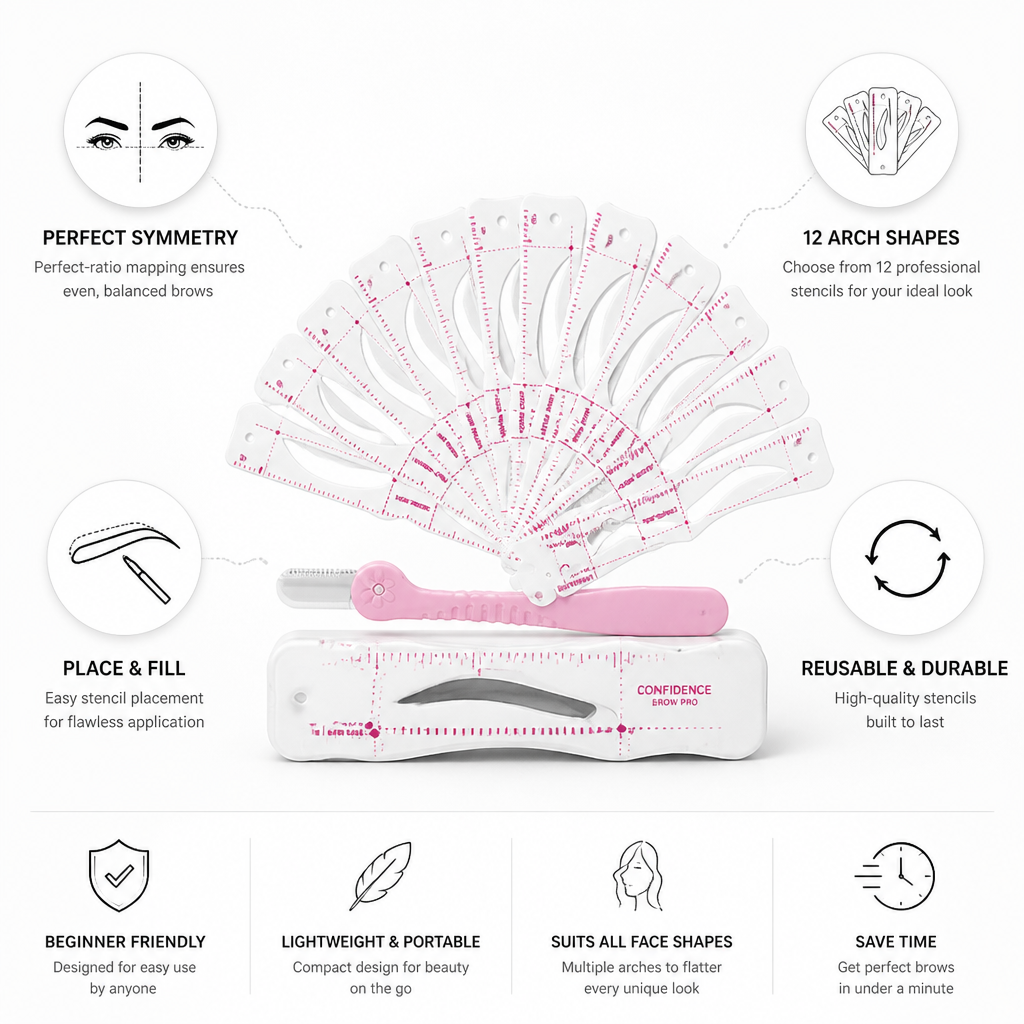 Brow Stencil Kit 12-Piece Reusable Perfect-Ratio
