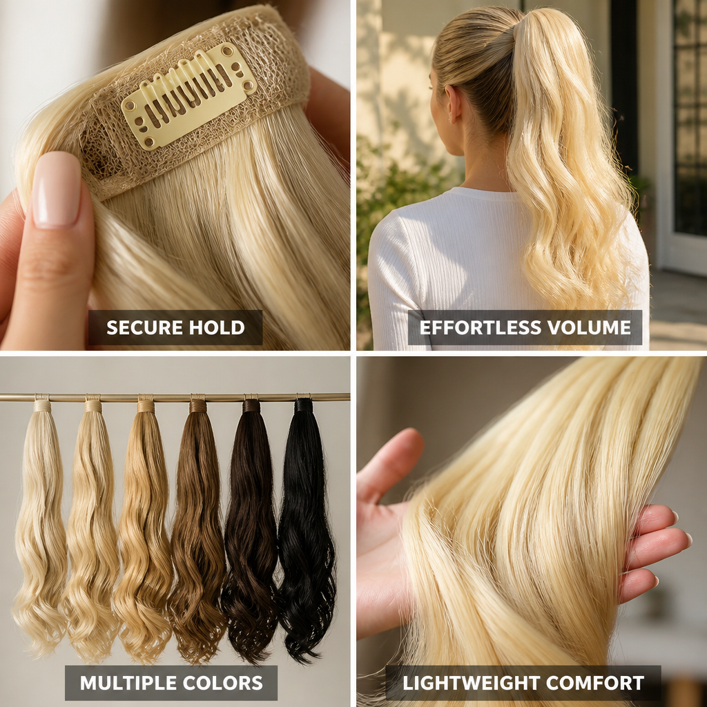 Clip-In Ponytail Extension Volumizing Secure Hold & Lightweight