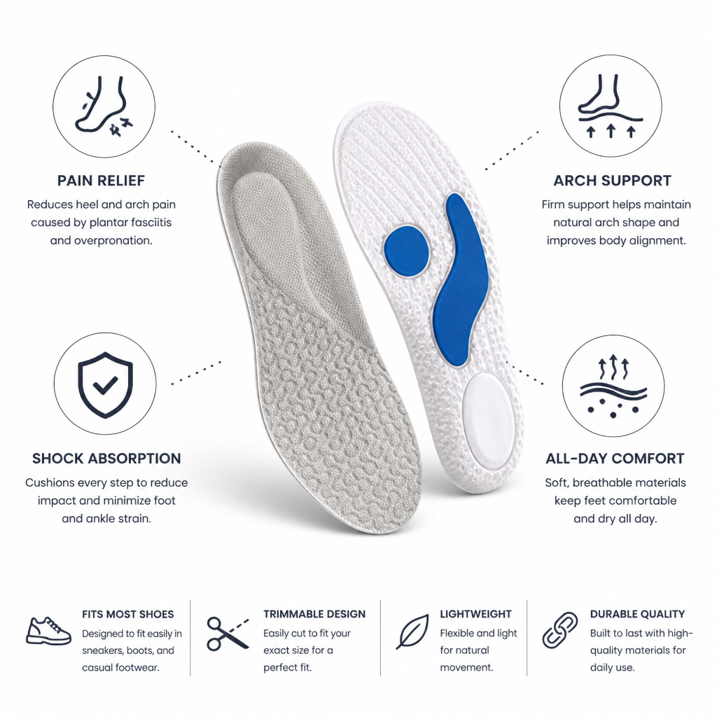 Comfort Insoles Shock-Absorbing Foam & Firm Arch Support