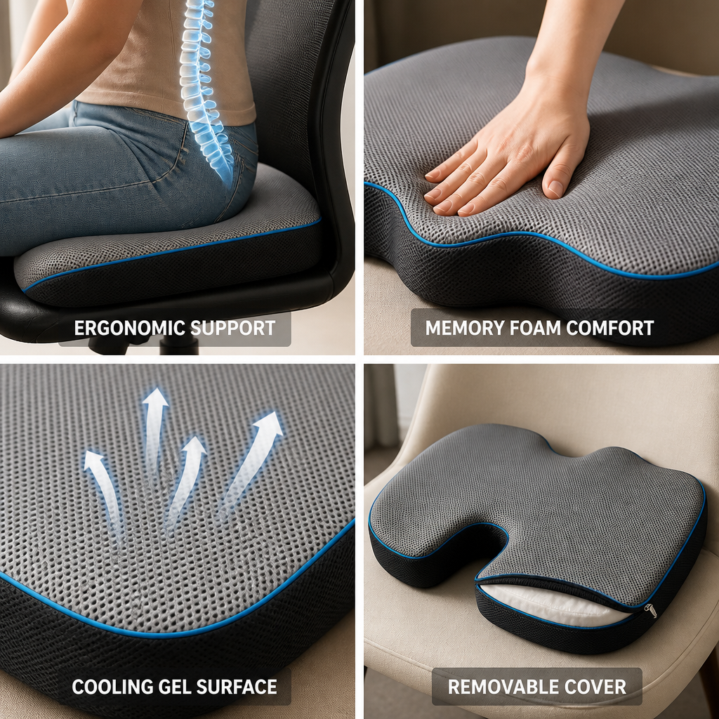 Contoured Memory Foam & Cooling Gel Seat Cushion