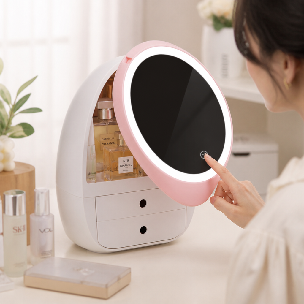 Cosmetic Mirror Organizer LED Hidden Storage Acrylic