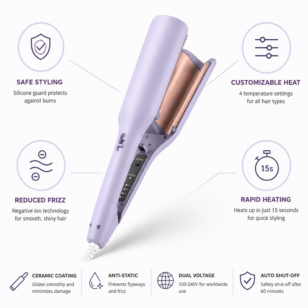 Curling Wand Rapid Heating Anti-Frizz Ceramic & Silicone Guard