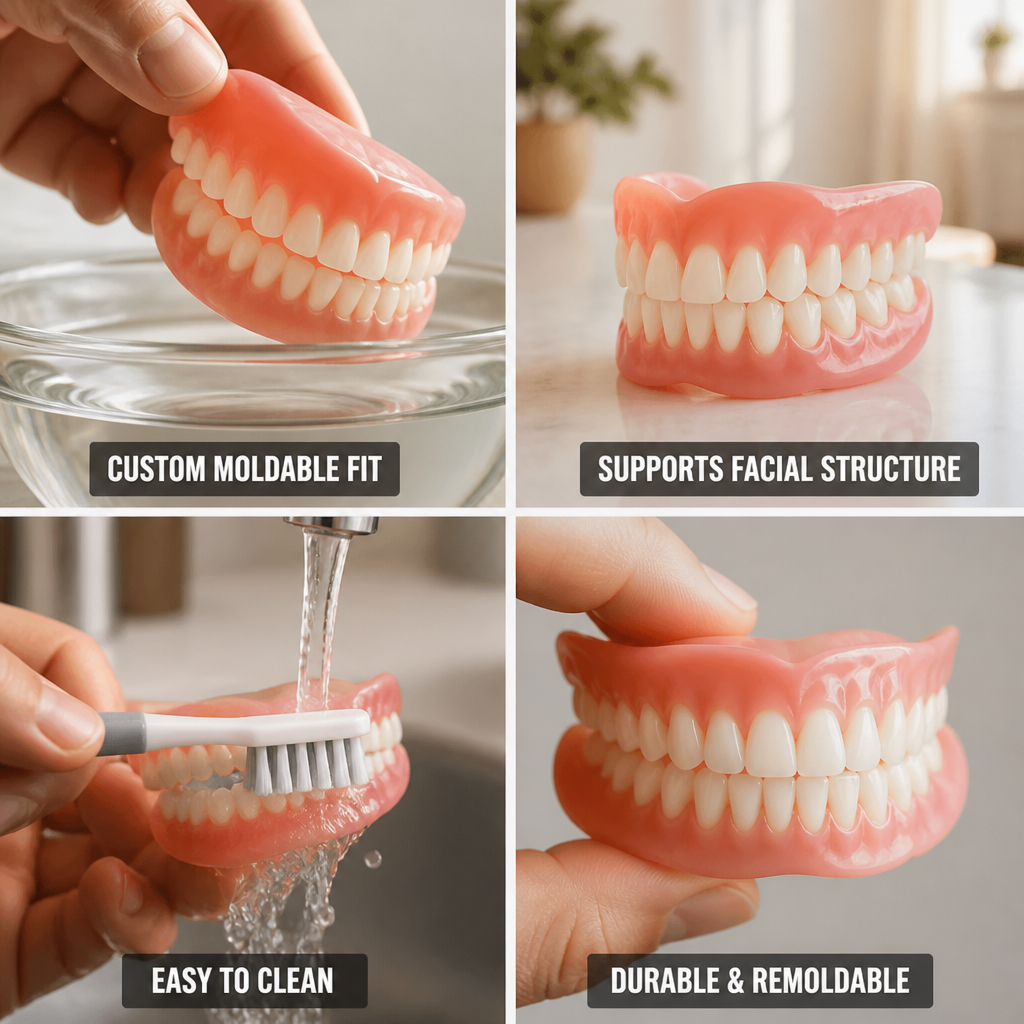 Denture Set Medical-Grade Thermo-Moldable Custom Fit Top & Bottom